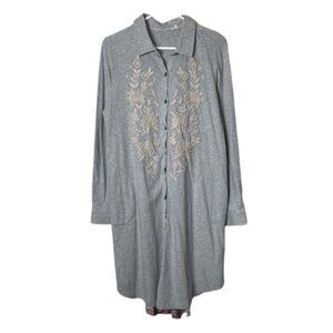 Soft Surroundings gray floral embroidered contrast back panel shirtdress M